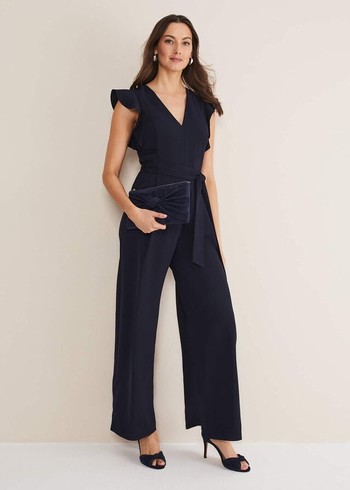 Phase Eight Kallie V Neck Frill Jumpsuit Navy Australia | BQ8470259